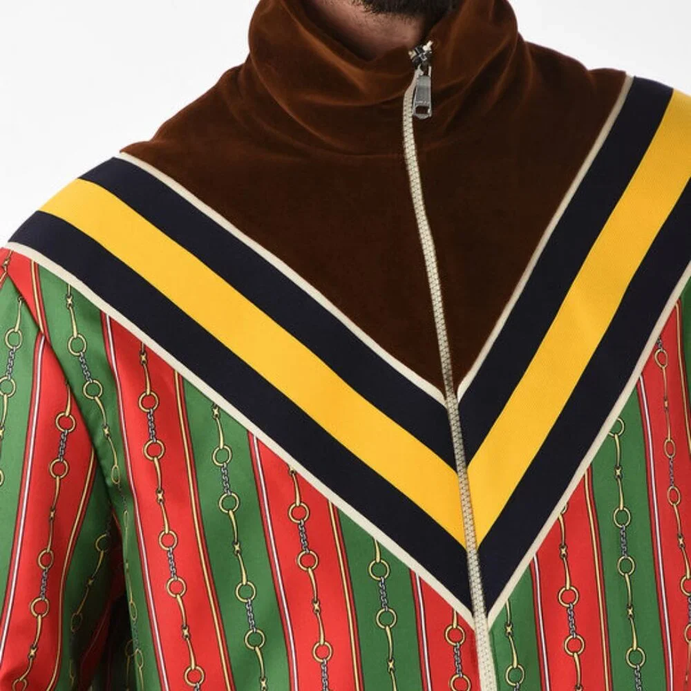 NWT Authentic  Gucci Retro Horsebit Print Silk-Lined Jacket